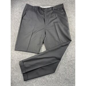 VERSACE Dress Pants Mens US SZ38 Black Flat Front Wool Blend Cuffed Hem *read*